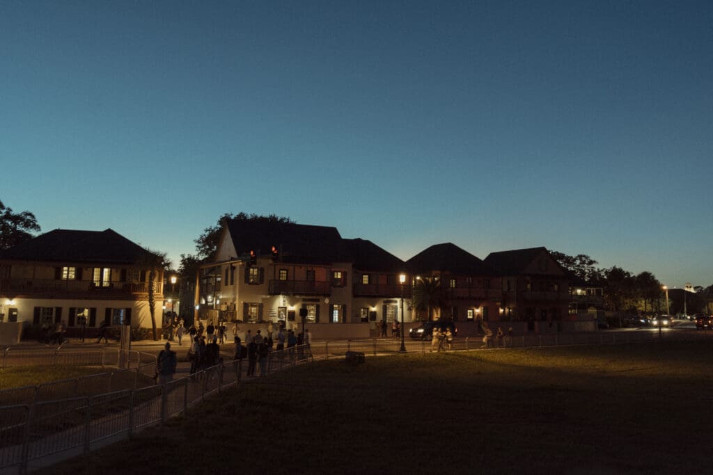 Historic downtown St. Augustine at dusk, a popular destination for luxury wedding venues.