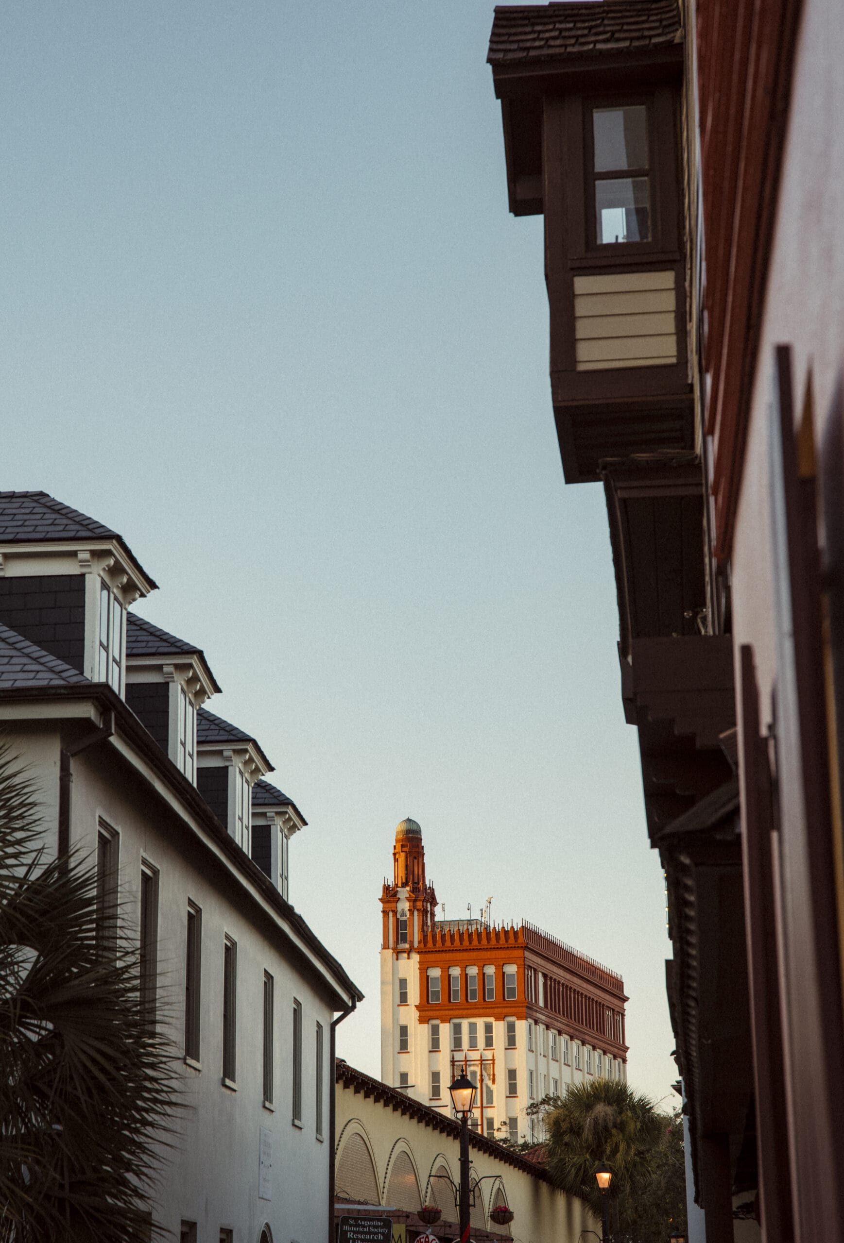 Historic architecture and streets in downtown St. Augustine Florida near popular wedding venues. 