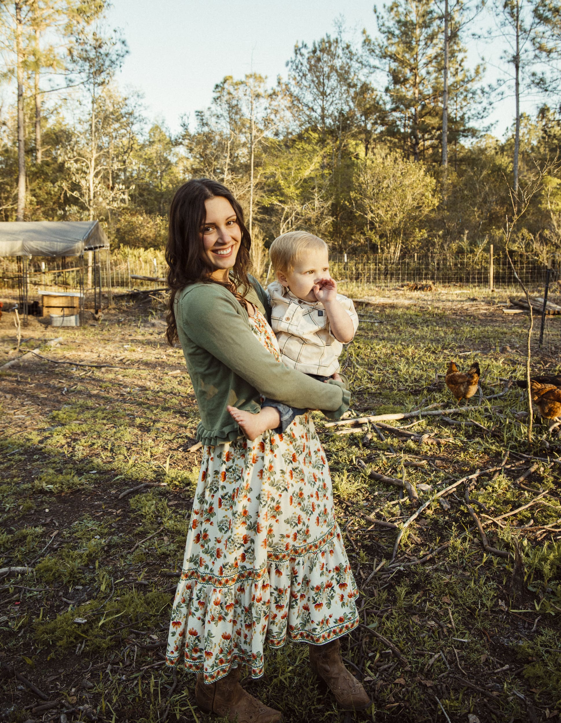 editorial style family session in an outdoor backyard setting