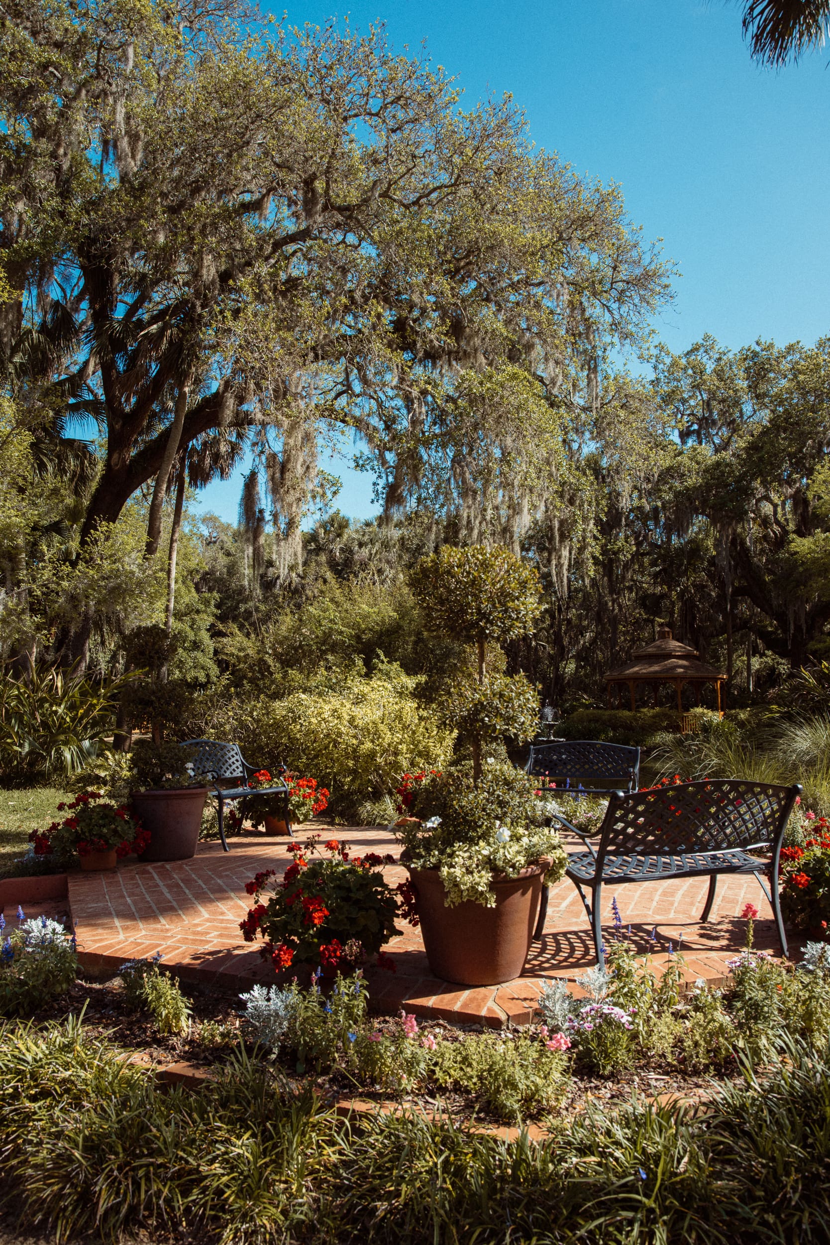 Garden patio ceremony space at Washington Oaks State Park elopement. 