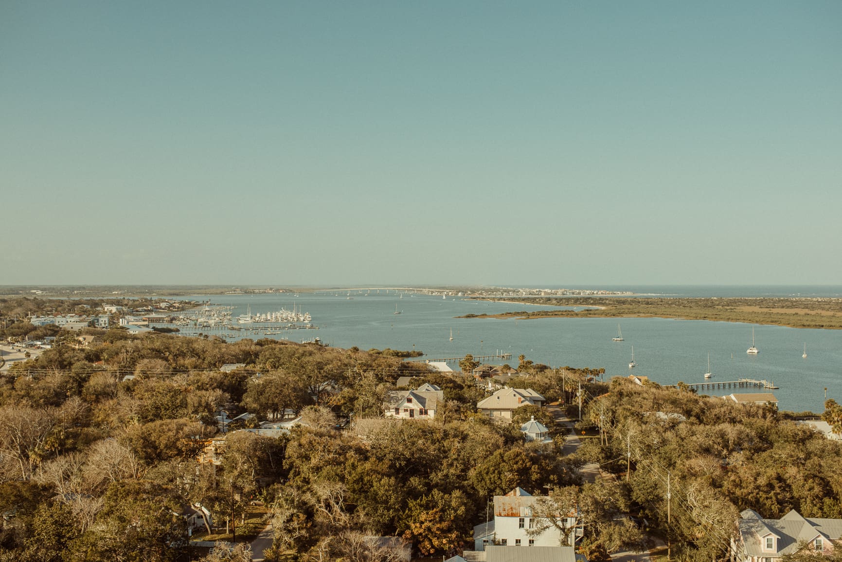 View of the water and marina from the top of the St. Augustine Lighthouse